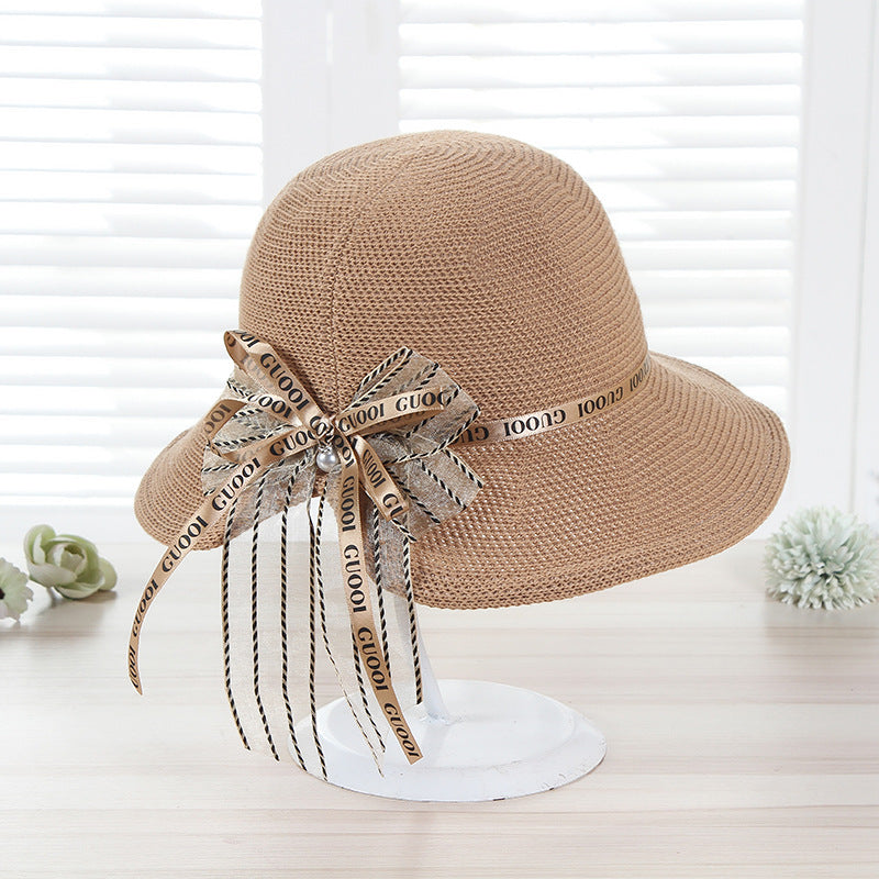 Straw Hat Bow Foldable Fashion
