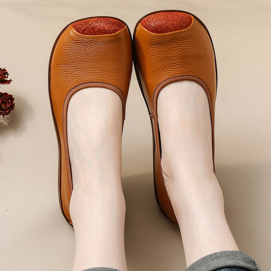 First Layer Cow Autumn Leather Shoes Flat Heel Comfort