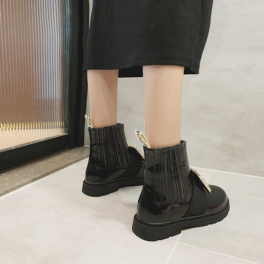 Autumn and Winter Martin Boots RV Rhinestone Square Buckle Boots