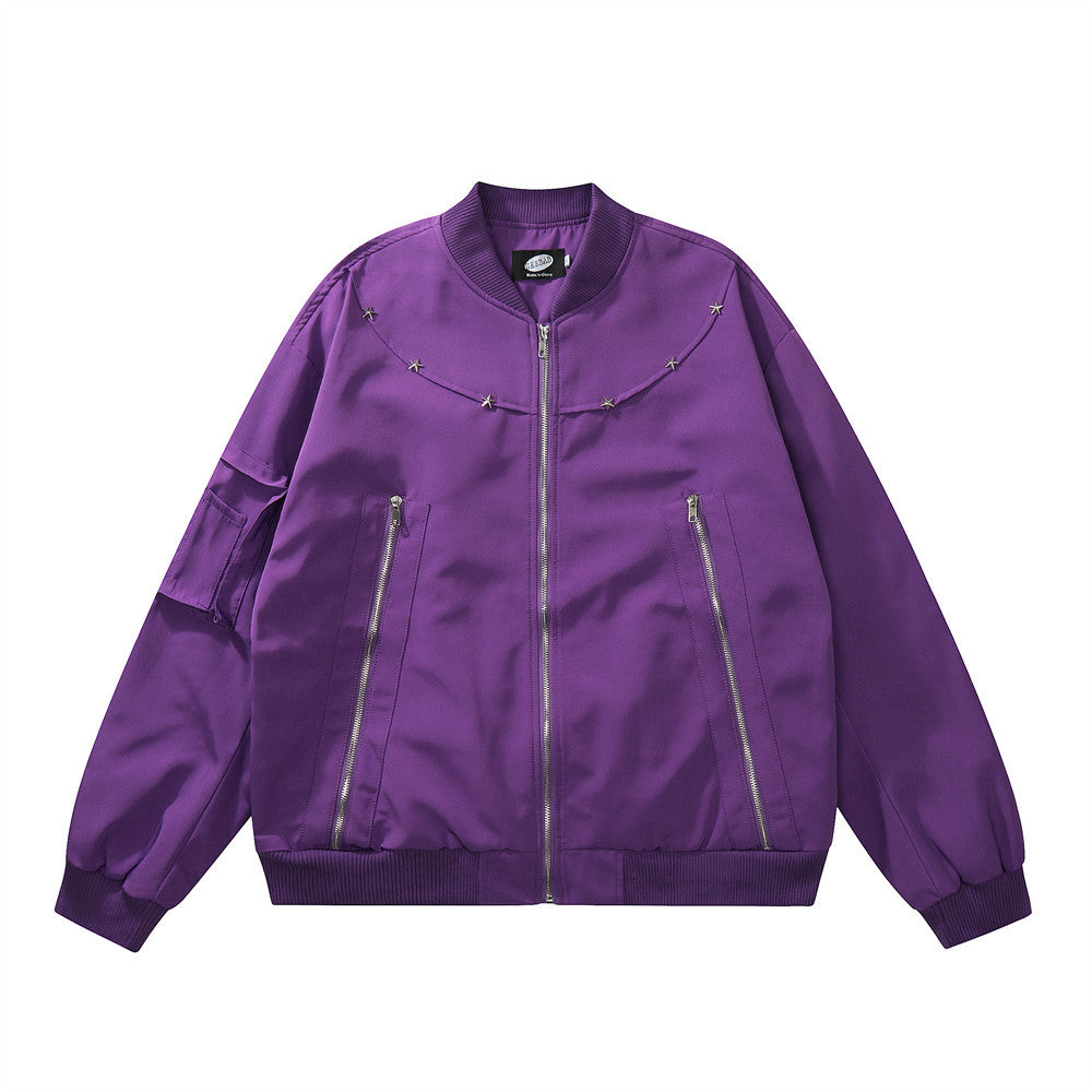 American Functional Jacket Spring And Autumn Zipper Design Stitching Workwear Baseball Uniform