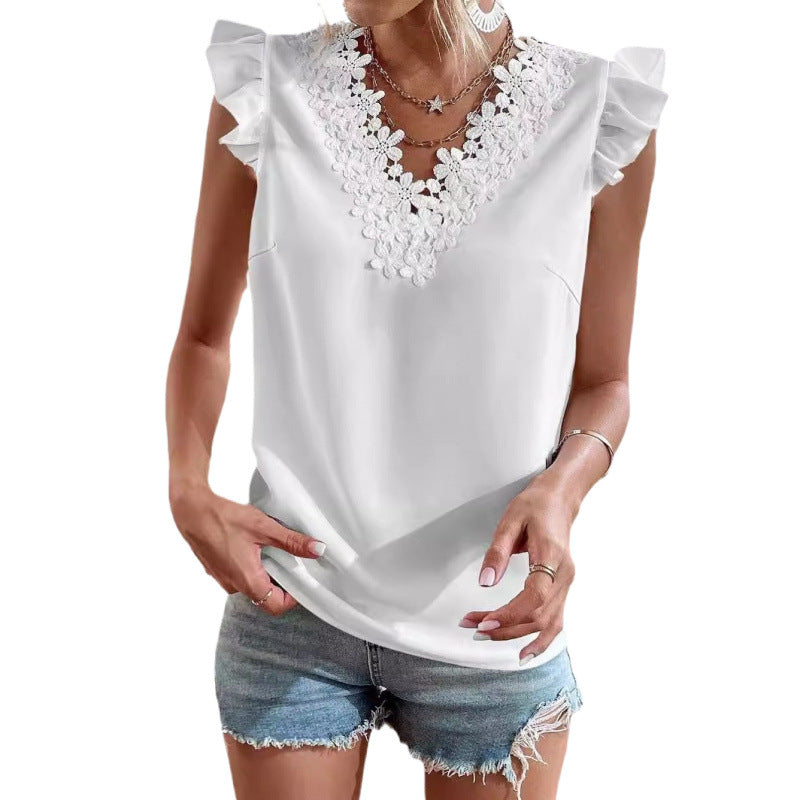 Solid Color Collar Short Sleeve Slim Casual Women's Shirt