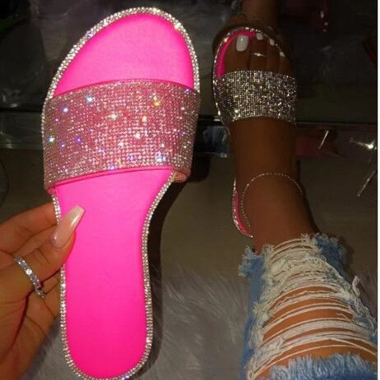 Store Rhinestone Sandaler og Hjemmesko til Kvinder med Lav Hæl