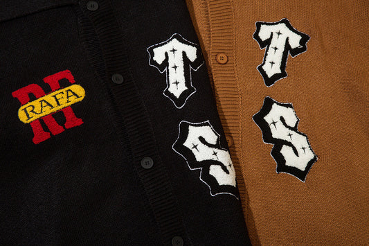American High Street Letter Embroidery Design Lapel Sweater