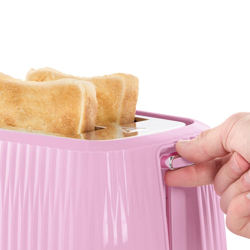 Russell Hobbs 2 skivor (6 rostningsnivåer, höglyftsfunktion, inställningar för fryst bröd, uppvärmning och stoppfunktion, uppvärmningsgaller ingår, texturerad exteriör) Eden Rosa 27372-56