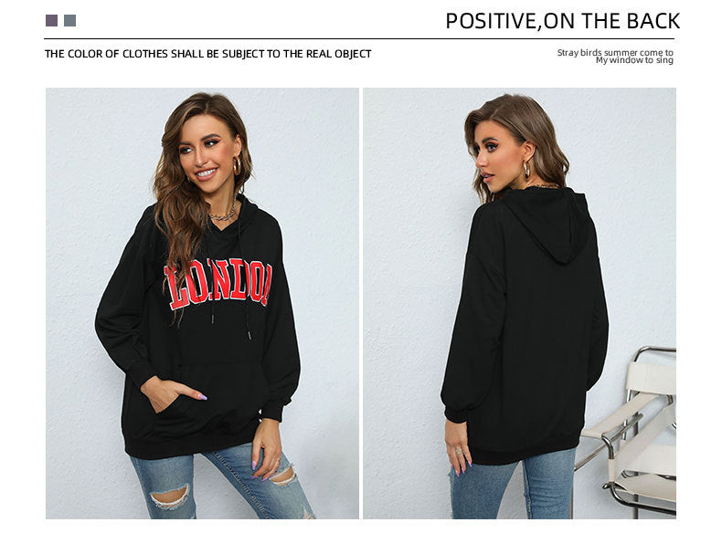 European And American Women's Clothing Hooded Letter-print Sweatshirt Leisure Pullover Hoodie