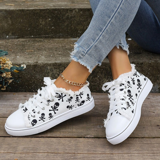 Stilfulde graffiti hip-hop casual hvide sneakers med snørebånd foran