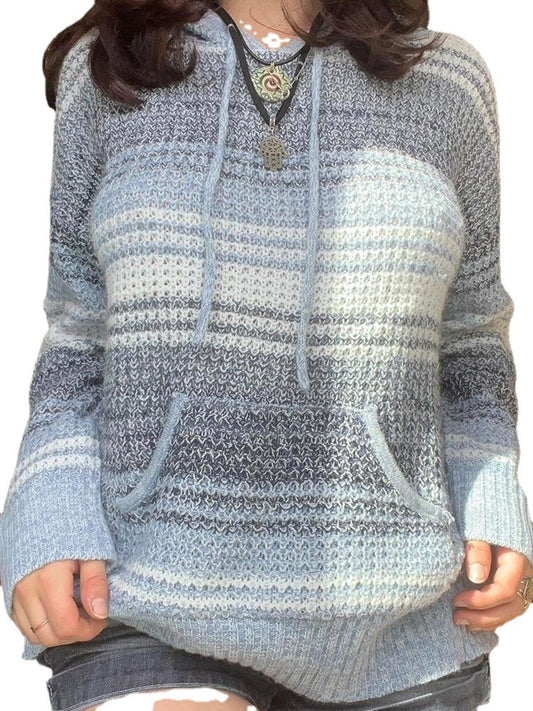 European And American Women's New Hooded Stripe Casual Knitwear