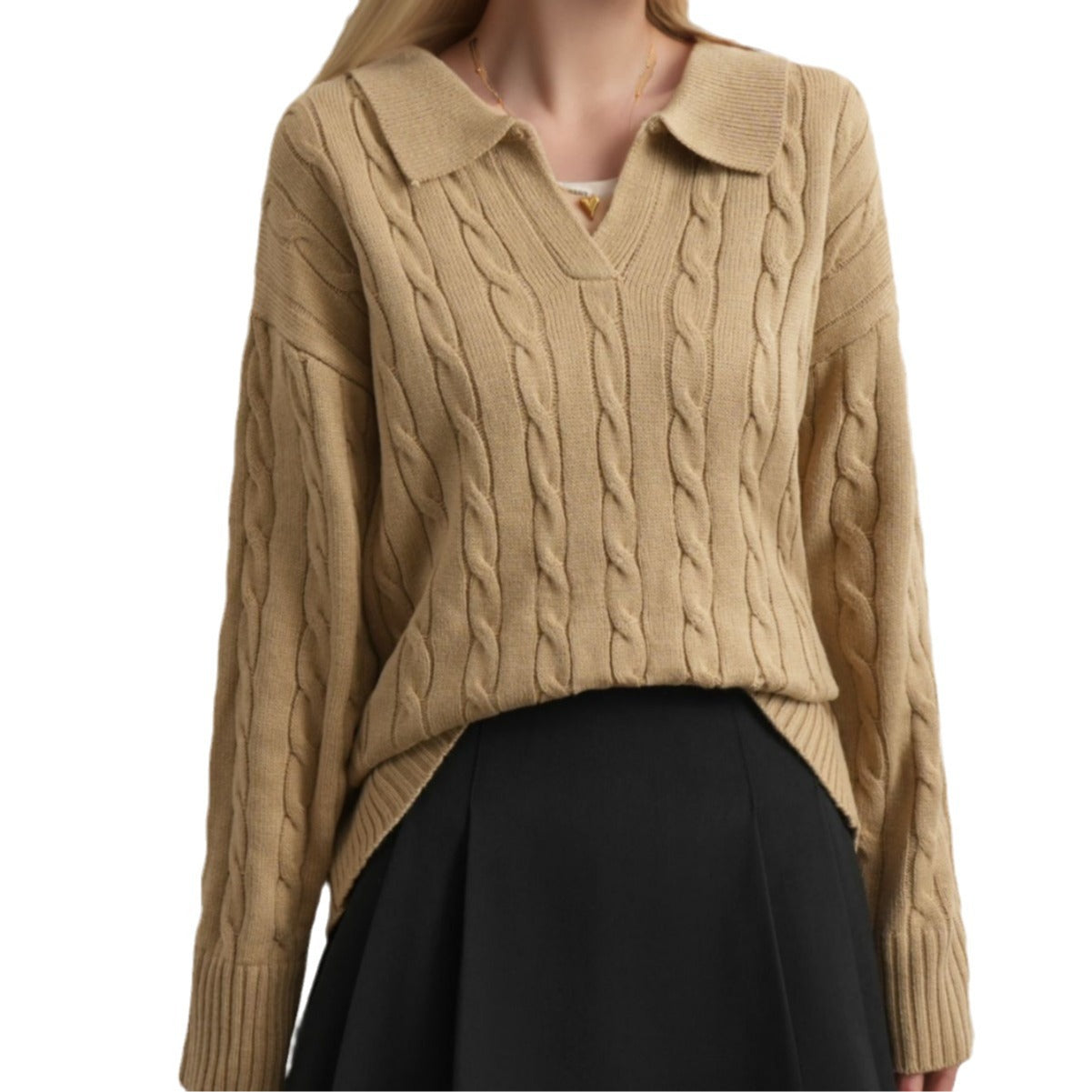 Autumn And Winter European And American Twisted Long Sleeve Lapel Twist V-neck Knitted Pullover