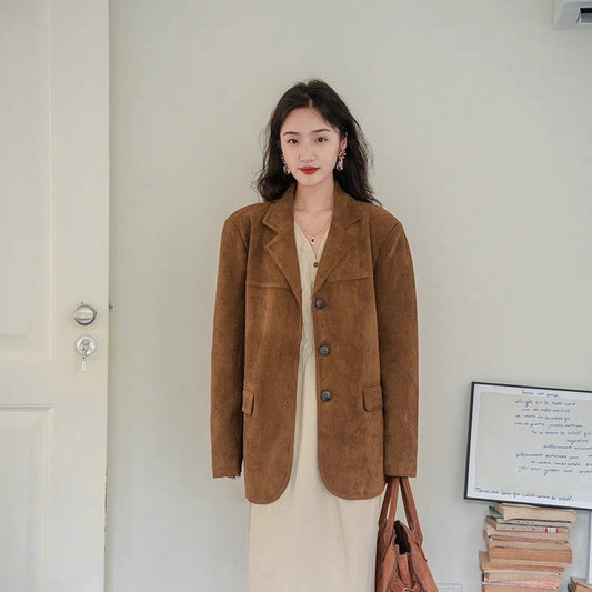 Dark Brown Coffee Suede Vintage Blazer