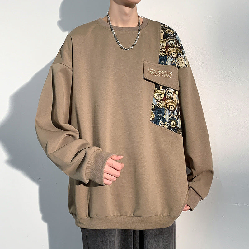 Amerikansk Retro Bamsebroderi Rundhalset Sweater