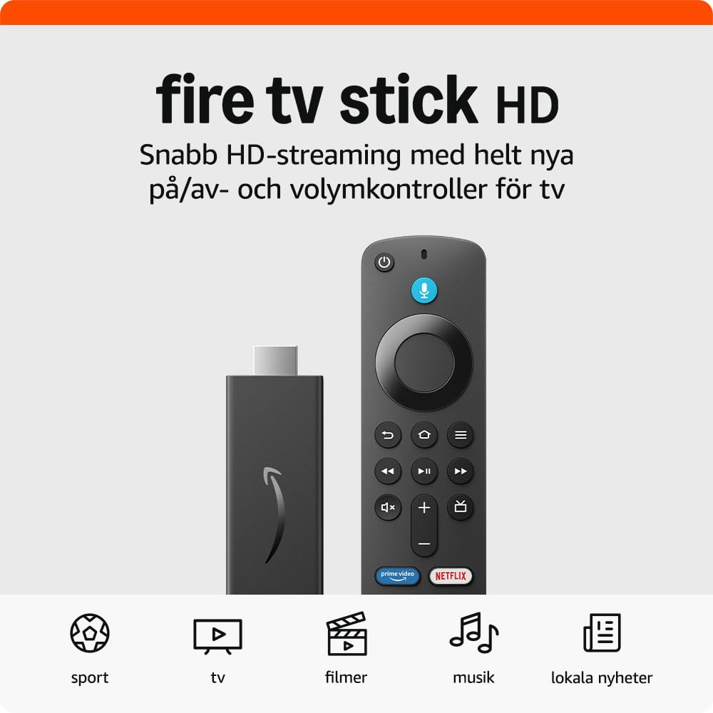 Amazon Fire TV Stick HD, gratis och direktsänd TV, Alexa Voice Remote, smart home-kontroller, HD-streaming (internationell version)