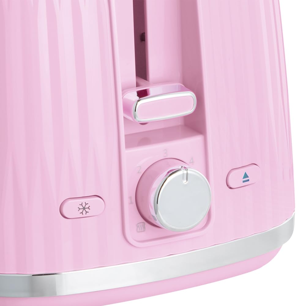 Russell Hobbs 2 skivor (6 rostningsnivåer, höglyftsfunktion, inställningar för fryst bröd, uppvärmning och stoppfunktion, uppvärmningsgaller ingår, texturerad exteriör) Eden Rosa 27372-56