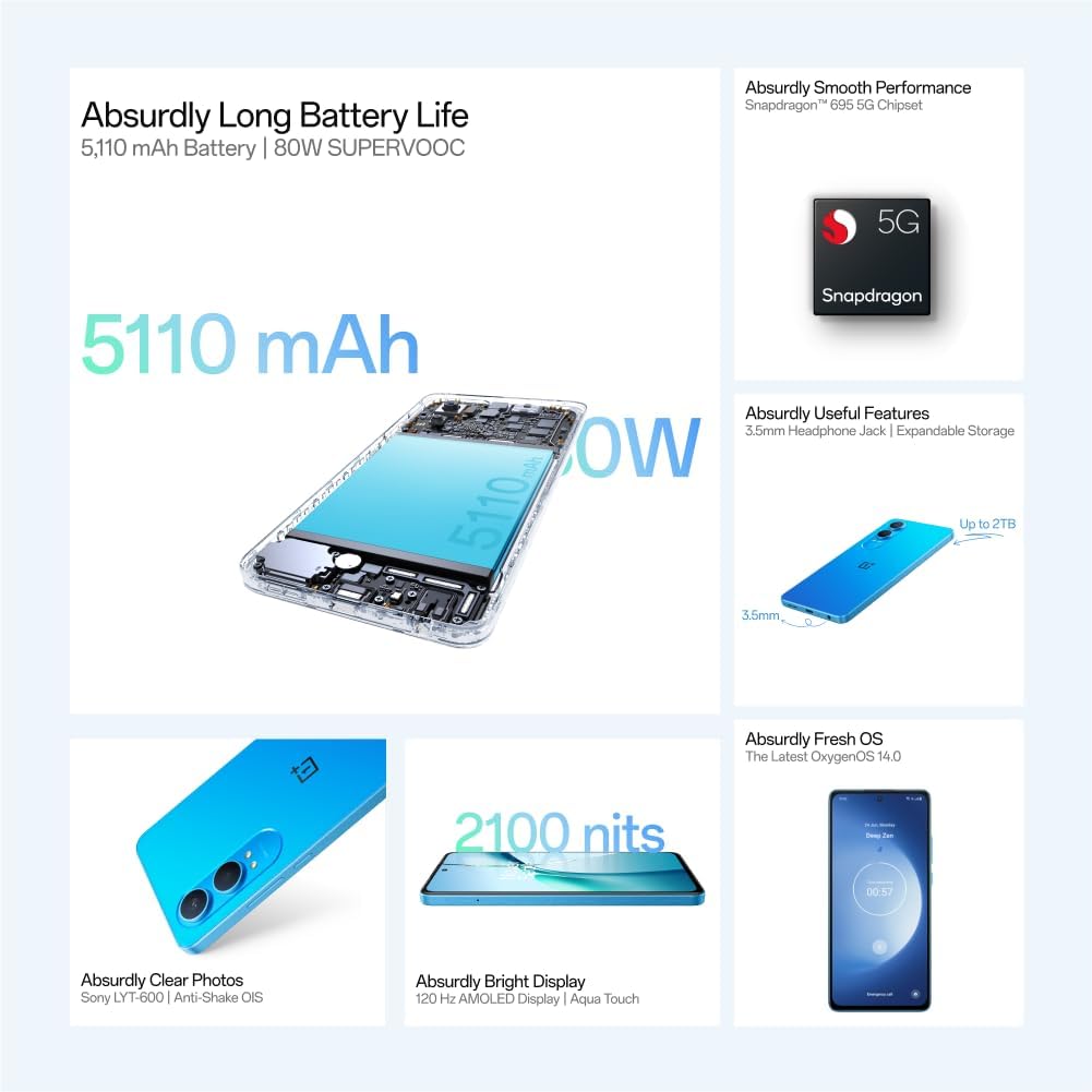 OnePlus Nord CE 4 Lite 5G 8GB RAM 256GB Lagring SIM-fri Smartphone med 50MP Dubbelkamera - 2 Super Silver