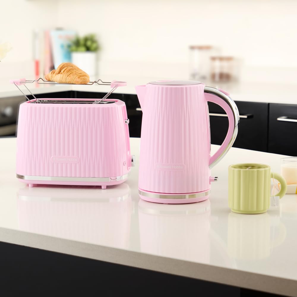Russell Hobbs 2 skivor (6 rostningsnivåer, höglyftsfunktion, inställningar för fryst bröd, uppvärmning och stoppfunktion, uppvärmningsgaller ingår, texturerad exteriör) Eden Rosa 27372-56