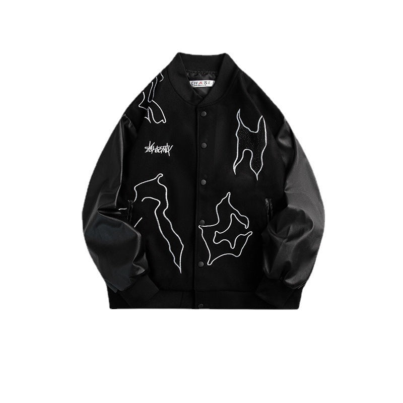 Hot Drill Baseball Uniform Woolen Stitching PU Men's Jacket
