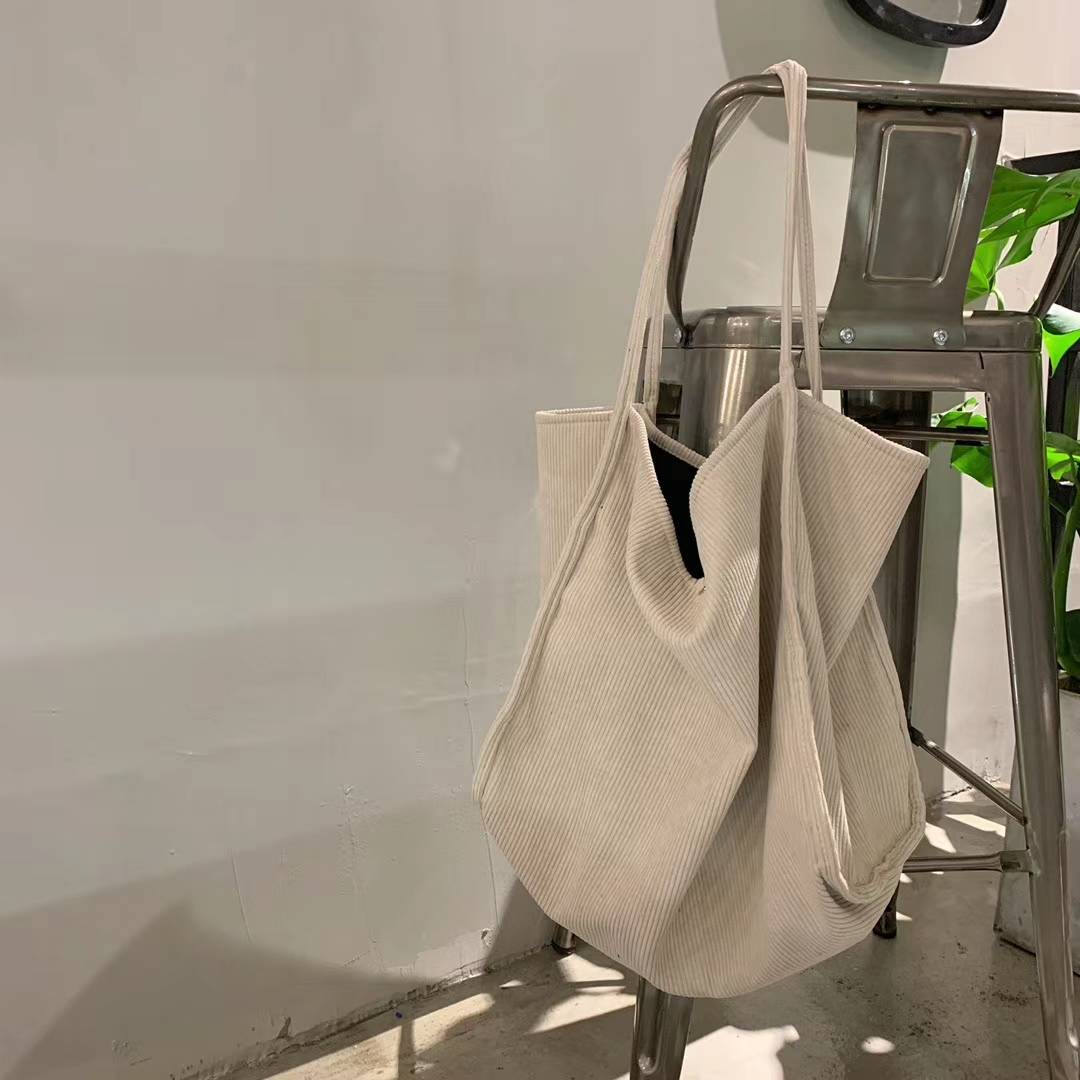Retro Corduroy Open Mouth Large Capacity Student Tote Bag