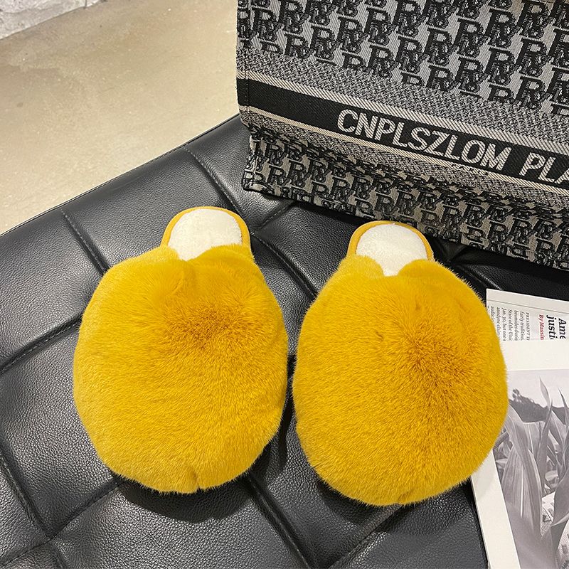 Women's Flat Bottom Half Slippers With Fur Toe Head