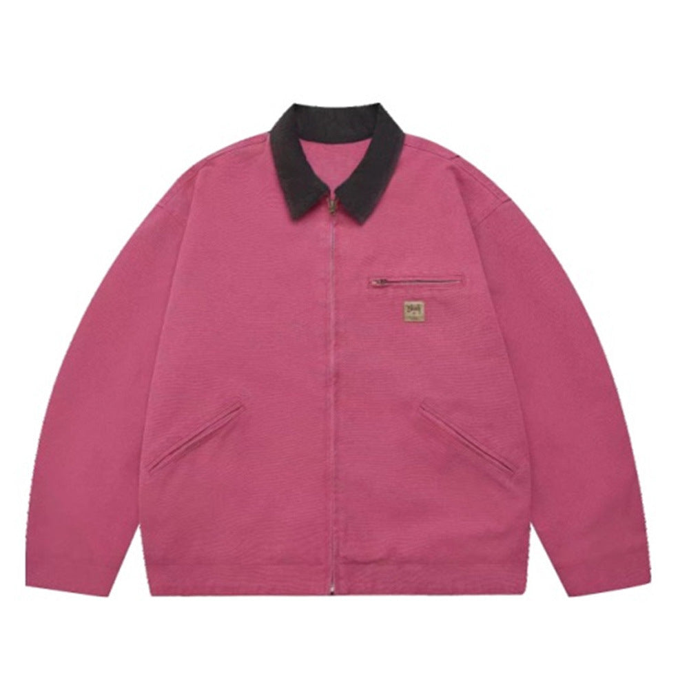 American Retro Casual Work Jacket Men's Lapel Zippered