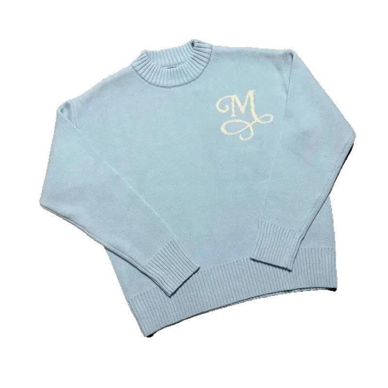 Mens Embroidered Loose Crew Neck Sweater