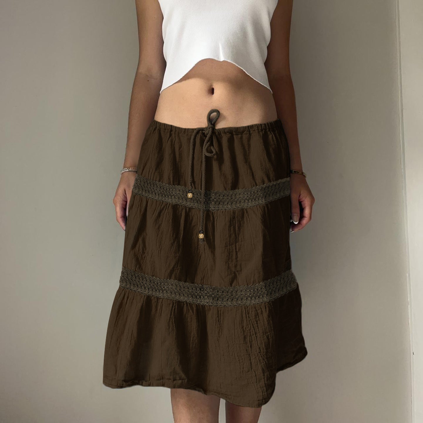 American-style Vintage Print Asymmetrical Skirt For Women