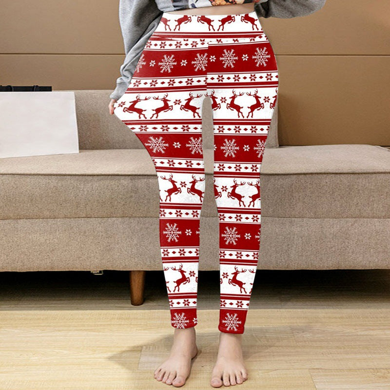 Women's Warm Printed Leggings With Plush Bottoming