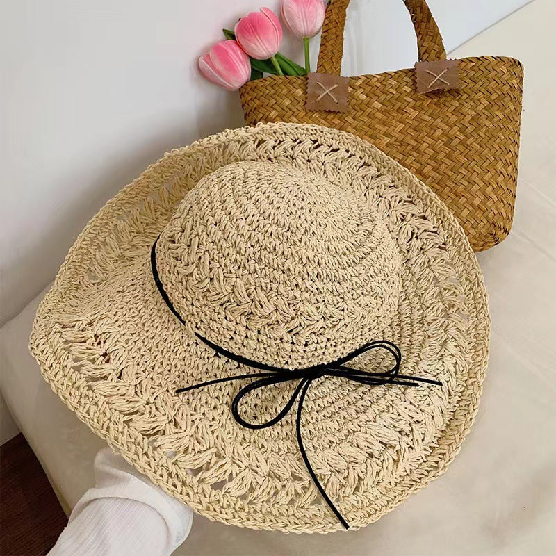 Straw Bow Chain Strap Straw Hat Female Hollow Crocheted