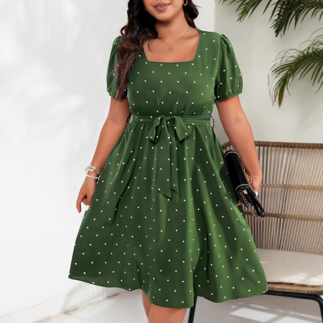 Elegant Retro Polka-Dot Waist-Cinching Dress For Women