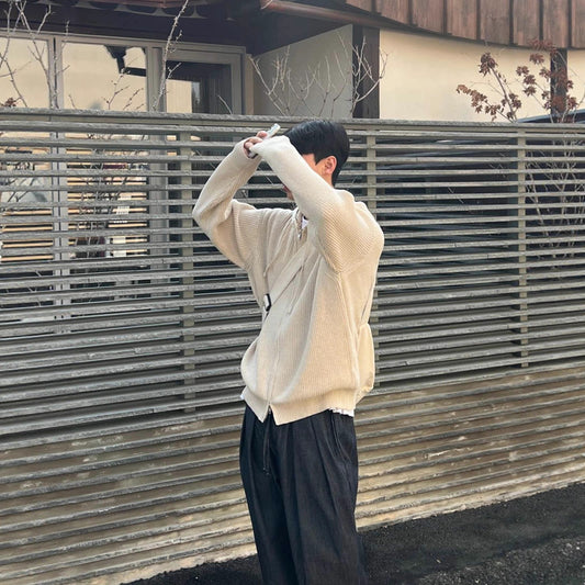 Mens AutumnWinter Knitted Sweater Jacket With Double Zippers And A Hood