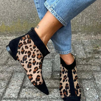 Womens Casual Low-heeled Plus-size Pointed-toe Leopard-print Shoes