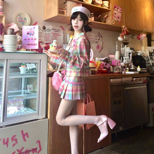 High Waist Slimming Pleated Skirt Suit Women