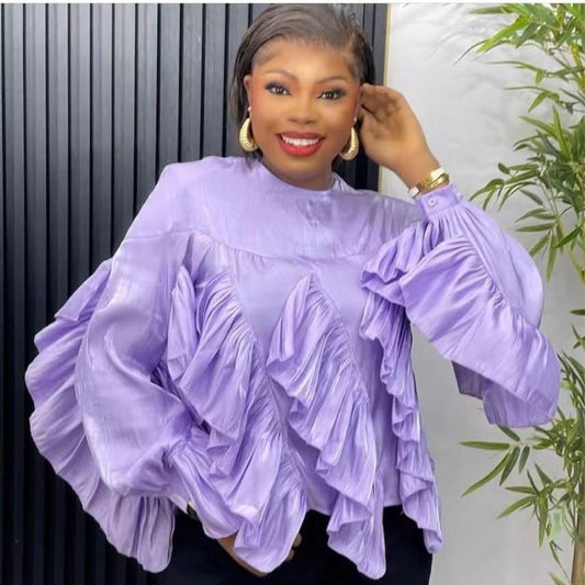 Irregular Ruffled Long-sleeved Chiffon Shirt