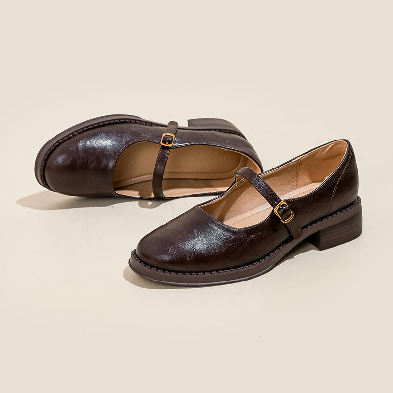 Thick-soled Extra Height, Black Leather Shoes