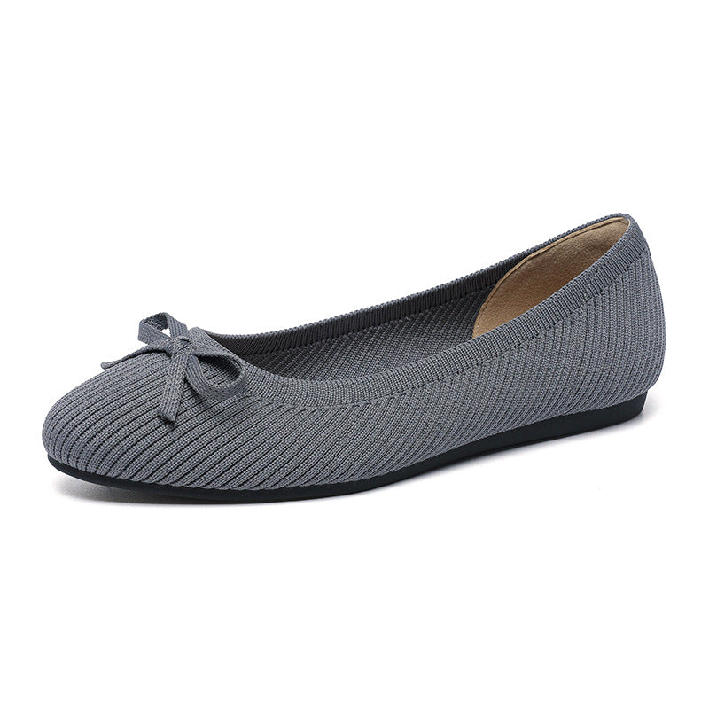 Round Toe Shallow Mouth Flat Pumps Women's Bow Casual Plus Size Convenient Shoes