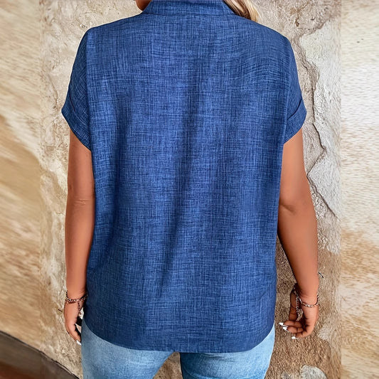 Women's Notched V-neck Batwing Sleeve Blouse Shirt