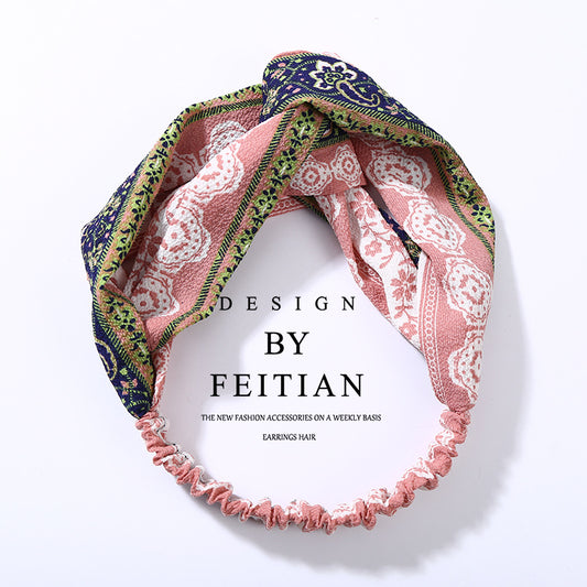 Fabric cross-knotted bow chiffon floral headband