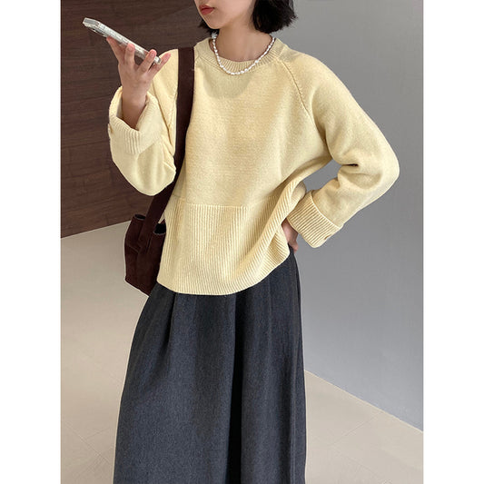 Gentle Solid Color Soft Glutinous Pullover Loose Slimming Sweater Top