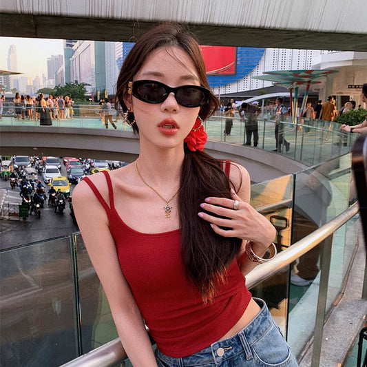 Retro Underwear U Collar Beautiful Back Outer Wear Sleeveless Vest Top