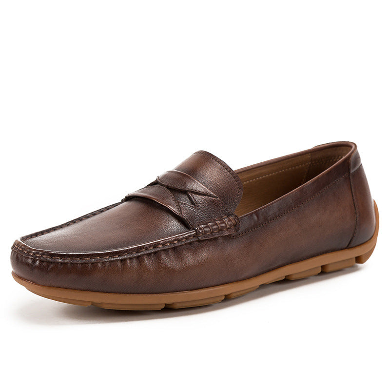 First Layer Cowhide Casual Shoes One-step Men's Shoes Driving Shoes