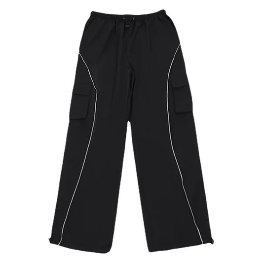 Skinny Black Sports Pants Functional Retro High Waist Loose All-matching