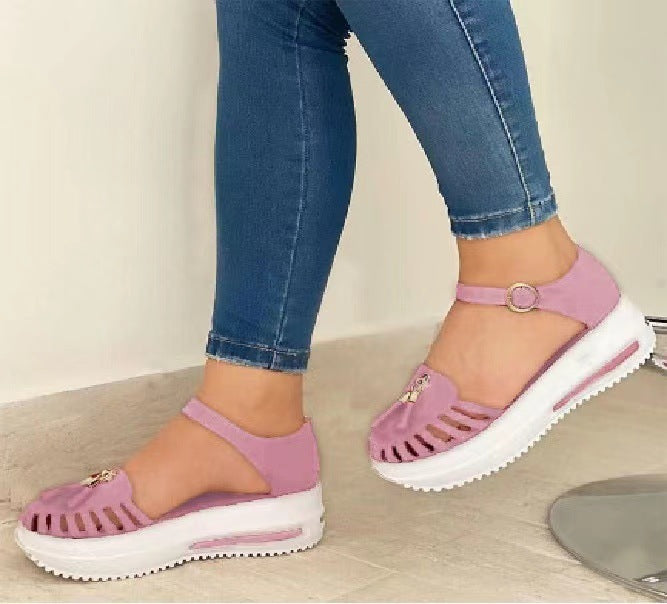 Women's Low-top Buckle Solid Color Bag Heel Sandals