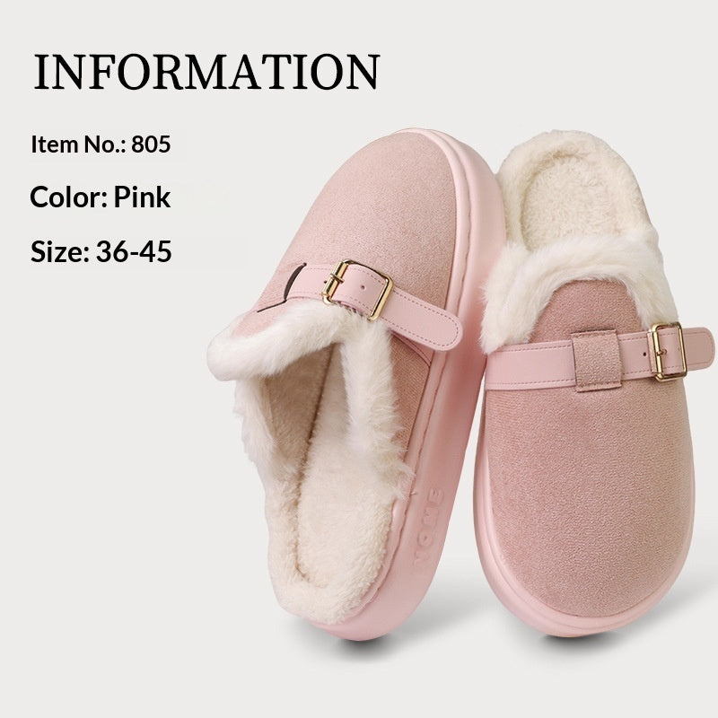 Womens AutumnWinter Indoor Plush Thick-Soled Warm Anti-Slip Cotton Slippers