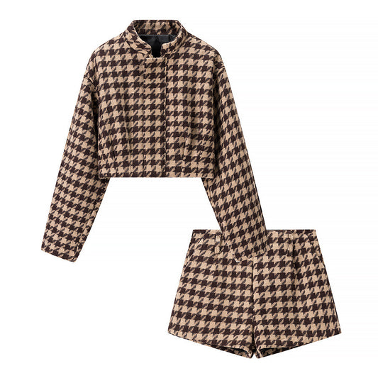 Women's Classic Style Plaid Top Shorts Suit