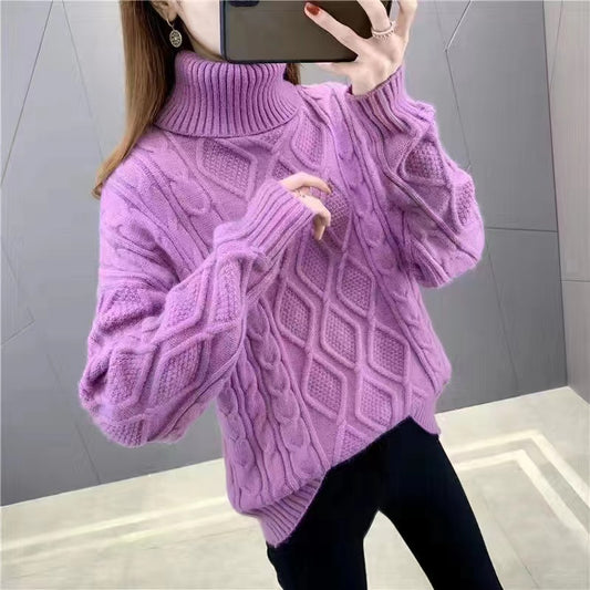 Women's Two-lapel Korean Style Lazy Style Solid Color Thick Twist Sweater