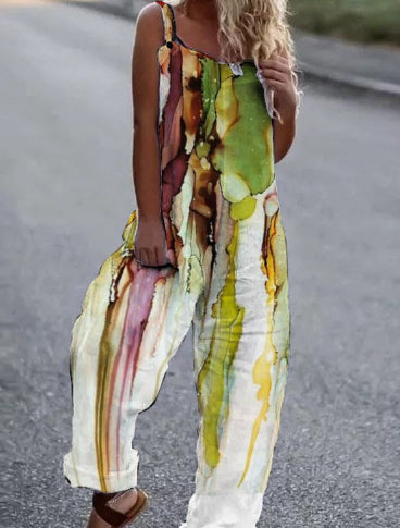 Printed Loose Cotton And Linen Suspenders