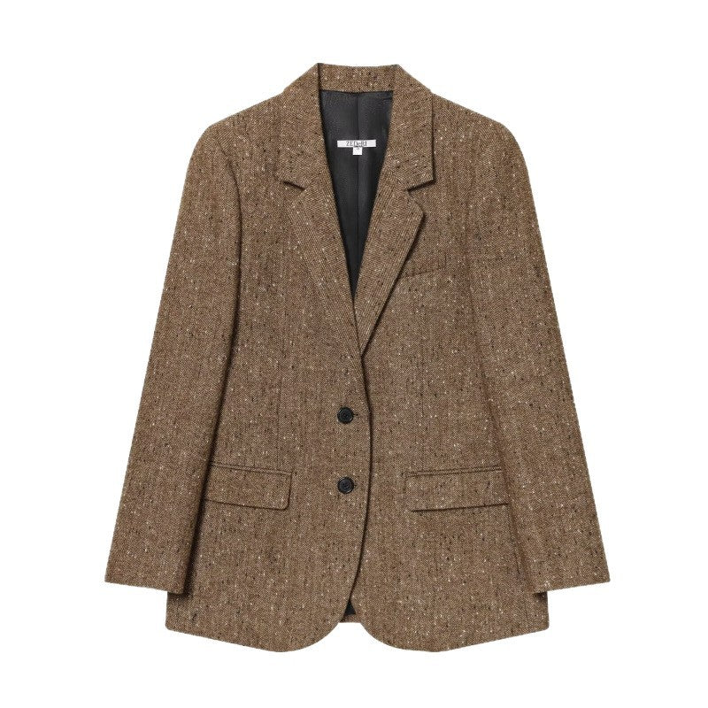 Womens Solid-Color Lapel Long-Sleeve Pocket-Decorated Blazer