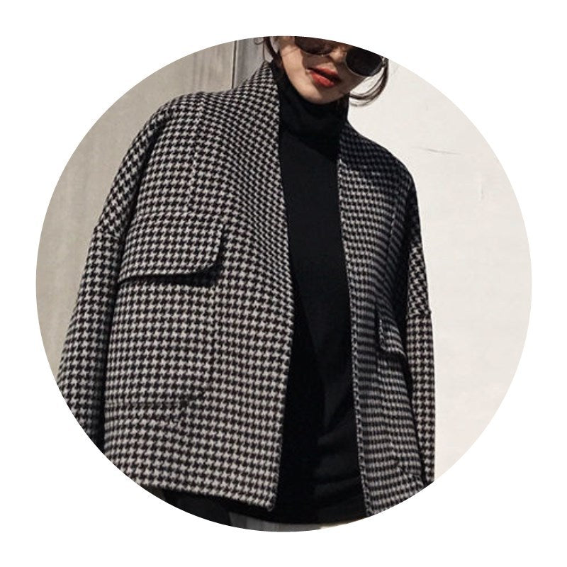 Lille Uldjakke med Hounds Tooth Mønster