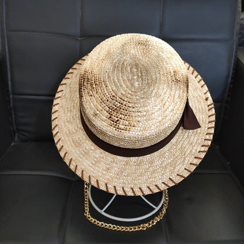 Flat-top Short-brimmed Golden Chain Tide Sun Protection Casual Straw Hat