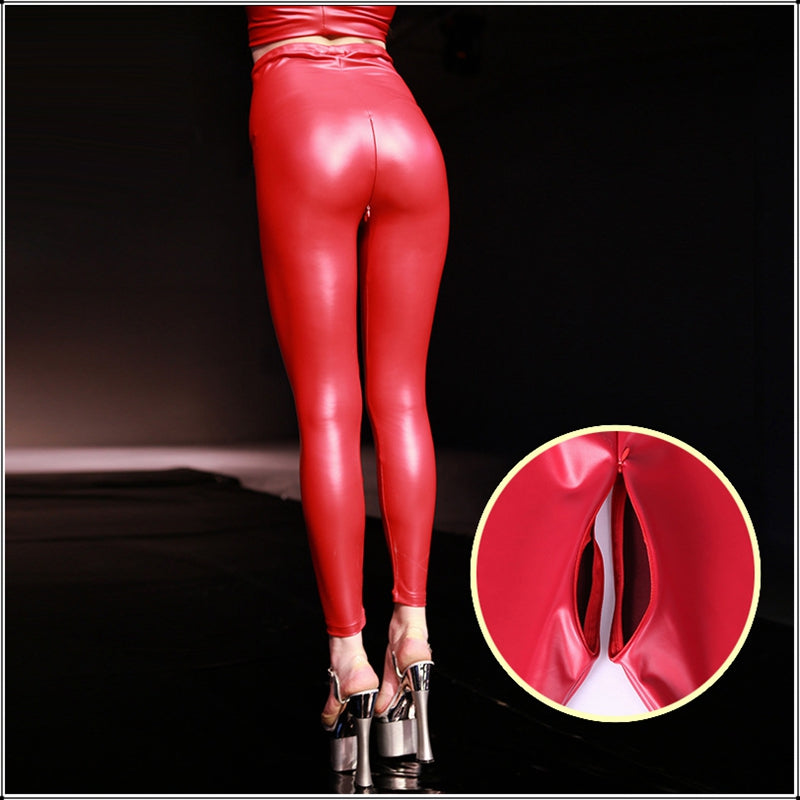 Shiny Faux Leather And Leather Leggings