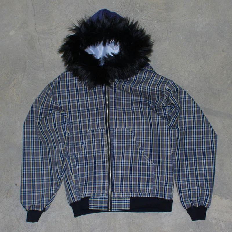 Black Zipper Divided Print Fleece Hooded Sweatshirt