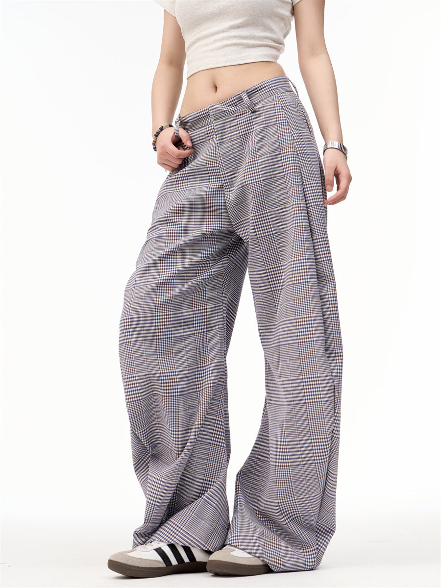 Amerikanske Retro Plaid Patchwork Vidde Ben Bukser til Kvinder
